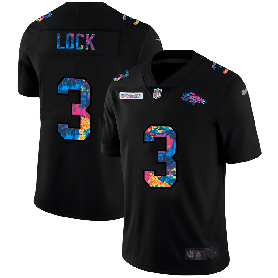 NFL Denver Broncos 3 Drew Lock Men Nike MultiColor Black 2020 Crucial Catch Vapor Untouchable Limited Jersey